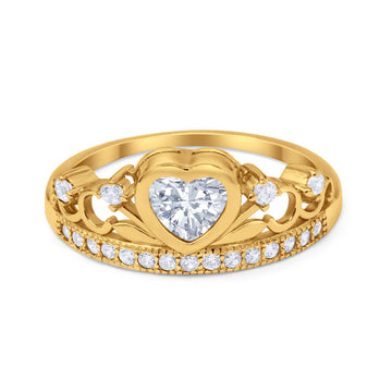 Heart Crown Eternity Ring Yellow Tone, Simulated CZ 925 Sterling Silver